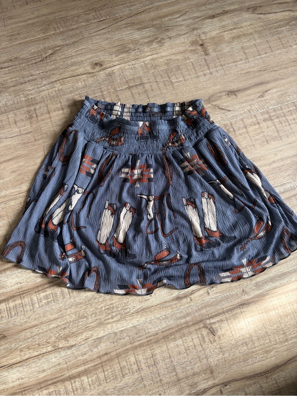 Blue Patterned Women’s Smocked Waist Skirt